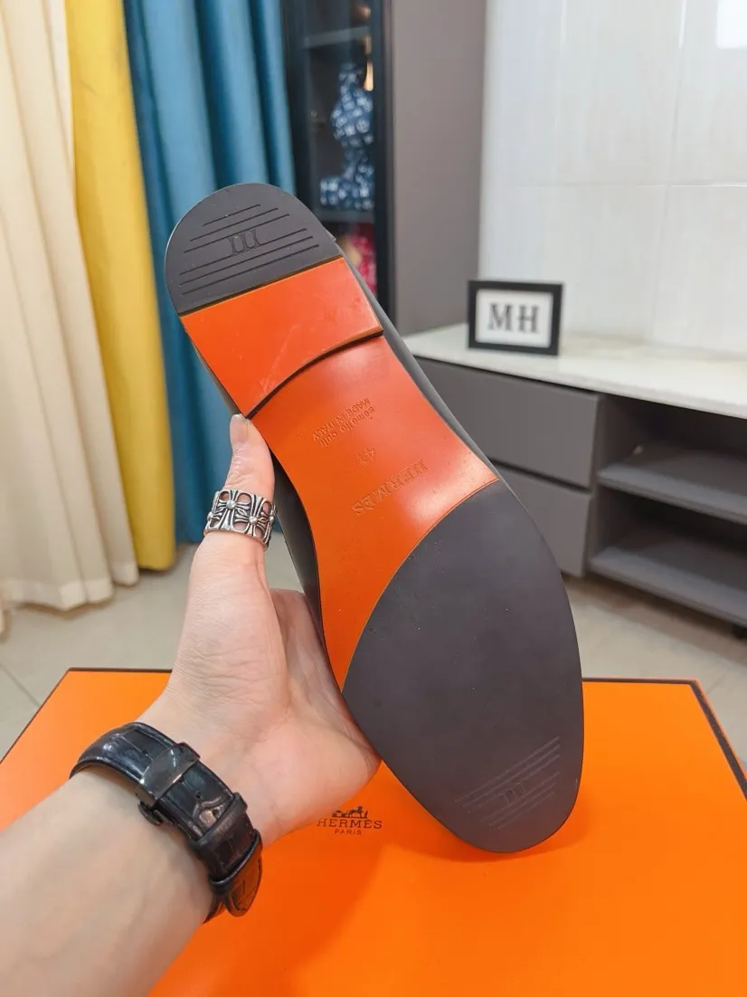 Men's shoes 💰560🌹🌹Niuli "HERMES" Hermès business leather shoes, original factory configuration, original imported cowhide upper + luxury hardware logo + fully imported original customized cowhide lining, sole: rubber wear-resistant outsole, difficult craftsmanship, original factory follow-up goods, 🔍🔍high quality code number: 38-44 45 can be customized